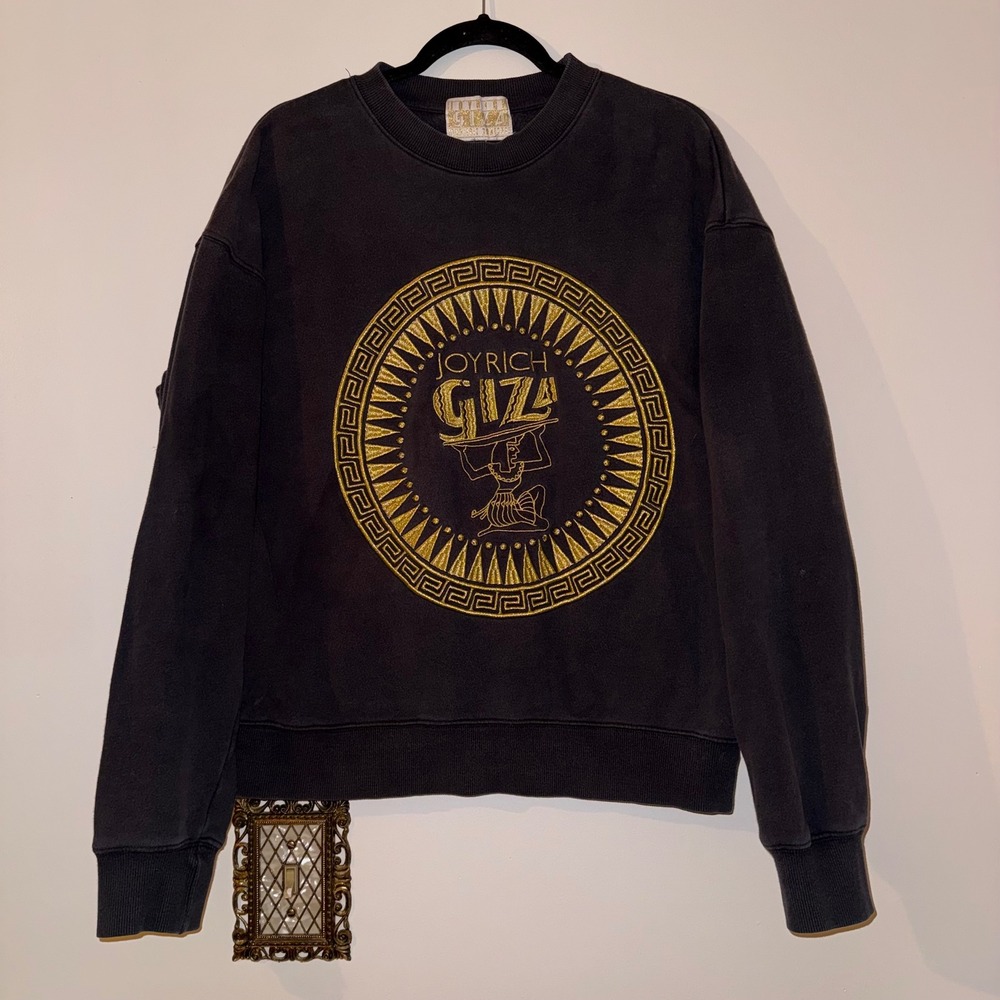 Joyrich Giza Mens Medium Black Gold Egyptian Graphic Crewneck Sweatshirt Cotton
